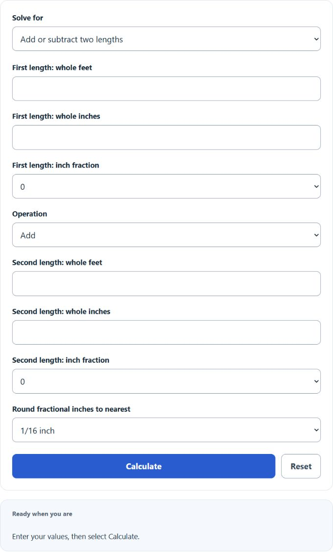 Feet and Inches Calculator: Add, Subtract & Convert screenshot