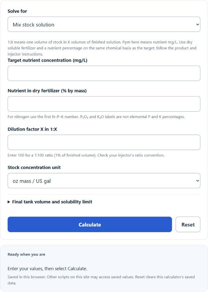 Fertilizer Injector Ratio Calculator screenshot