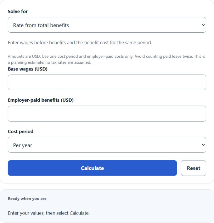 Fringe Benefit Rate Calculator screenshot