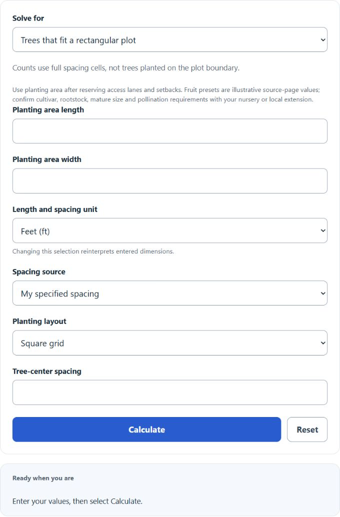 Fruit Tree Spacing Calculator screenshot