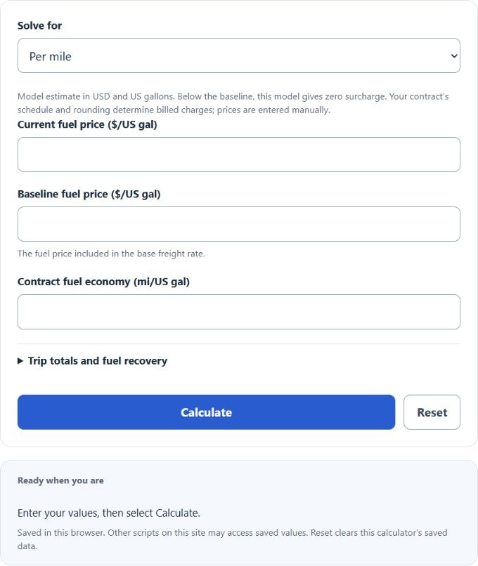 Fuel Surcharge Calculator screenshot