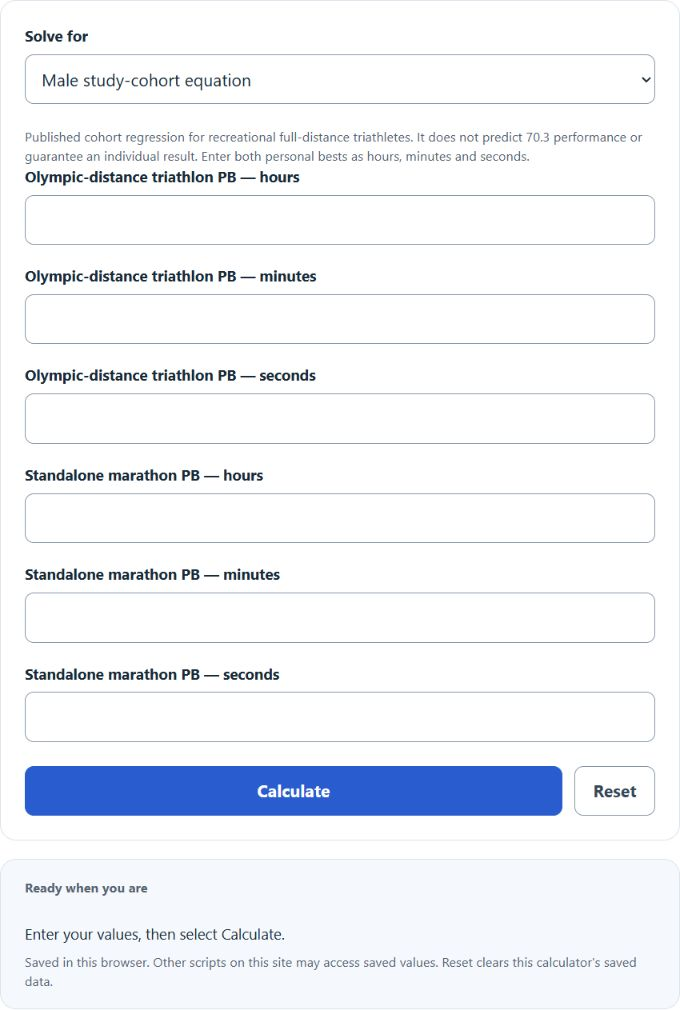 Full-Distance Triathlon Time Predictor screenshot