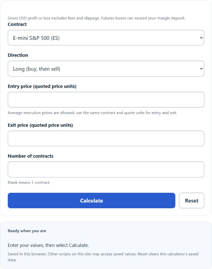 Futures Profit Calculator screenshot