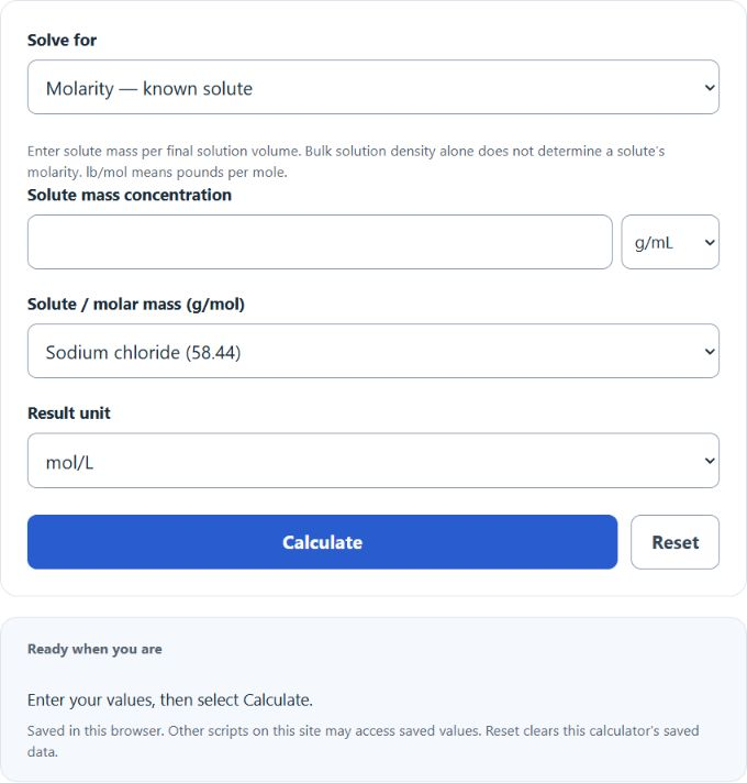 g/ml to molarity Converter screenshot