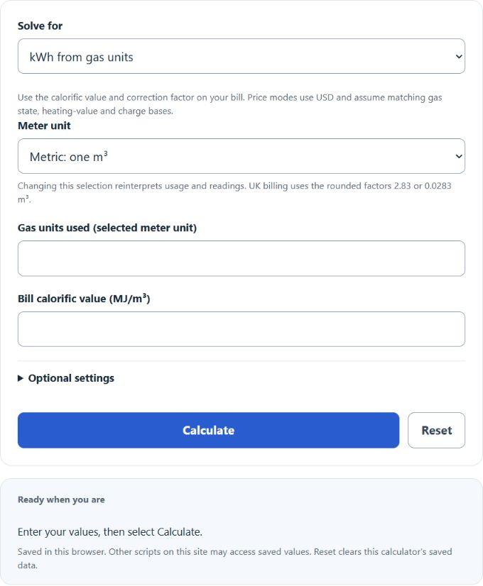 gas units to kWh Converter screenshot