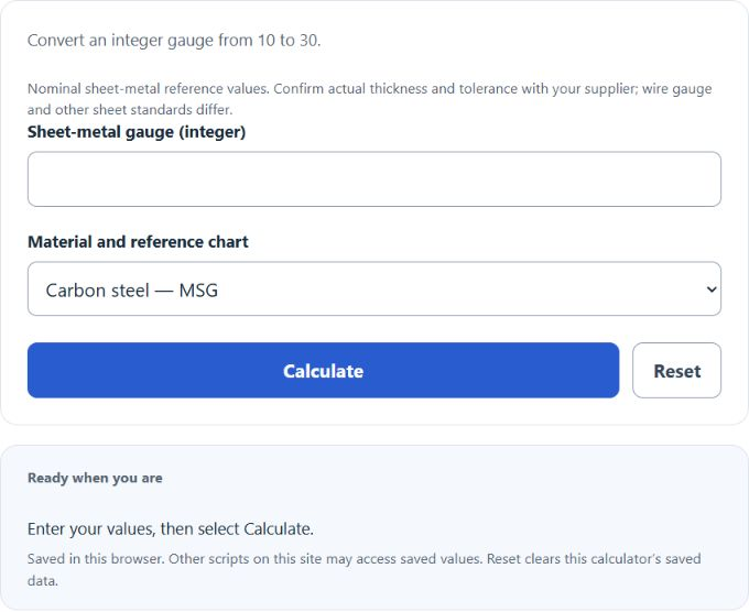 gauge to thickness Converter screenshot