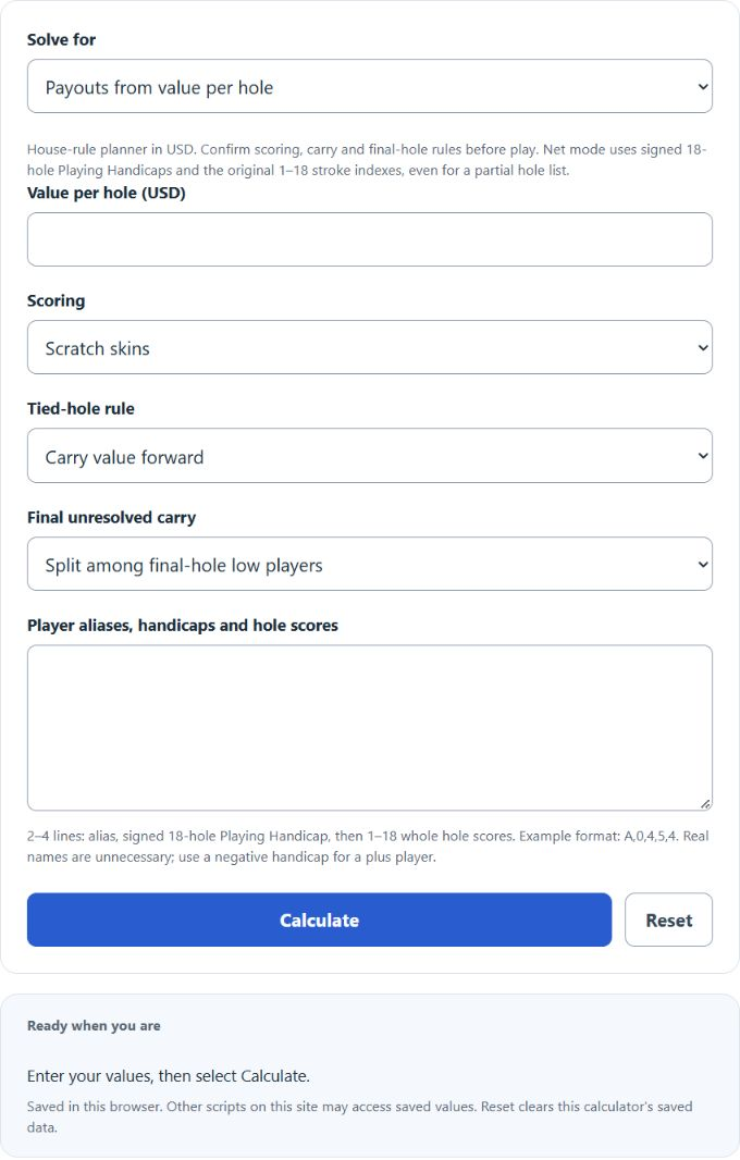 Golf Skins Calculator screenshot