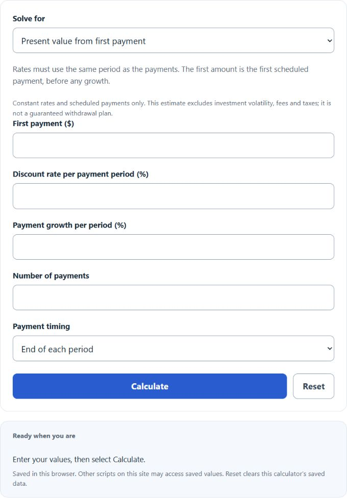 Growing Annuity Present Value Calculator screenshot