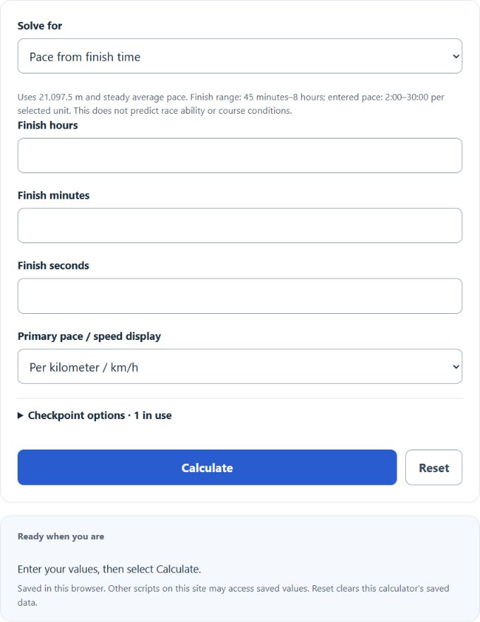 Half Marathon Pace Calculator screenshot