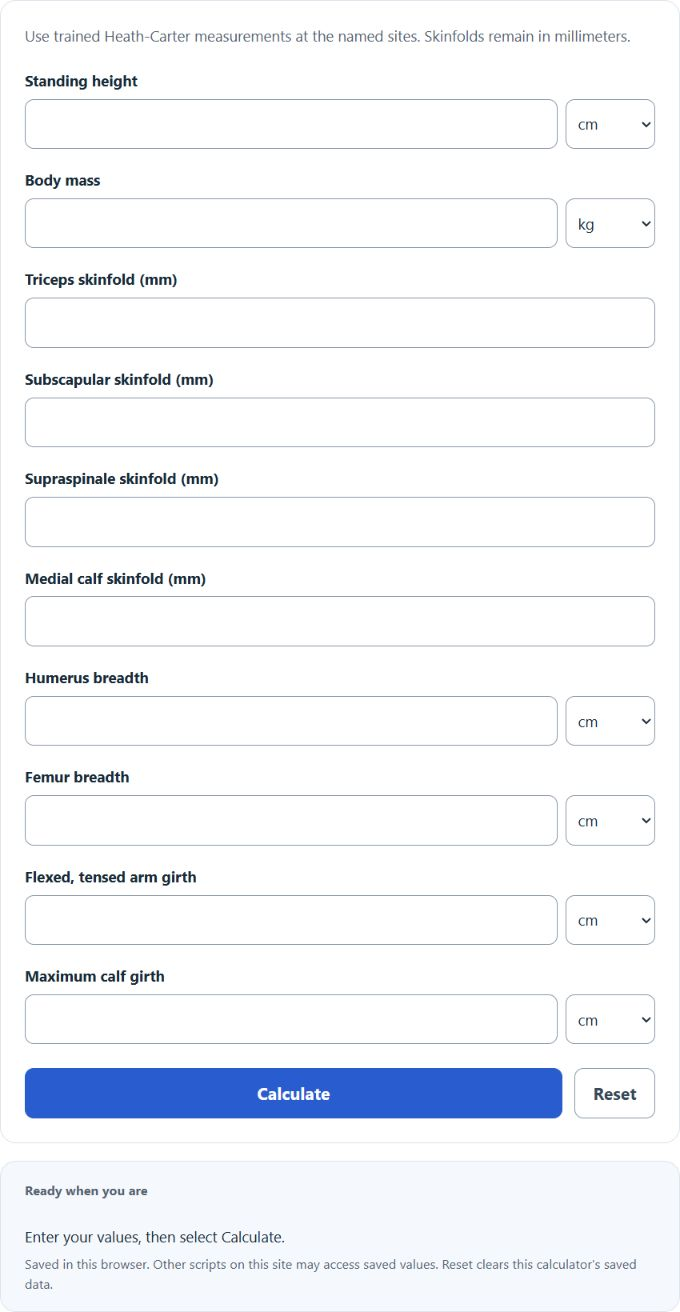 Heath-Carter Somatotype Calculator screenshot