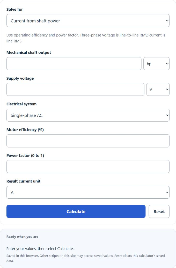 HP to Amps Calculator screenshot