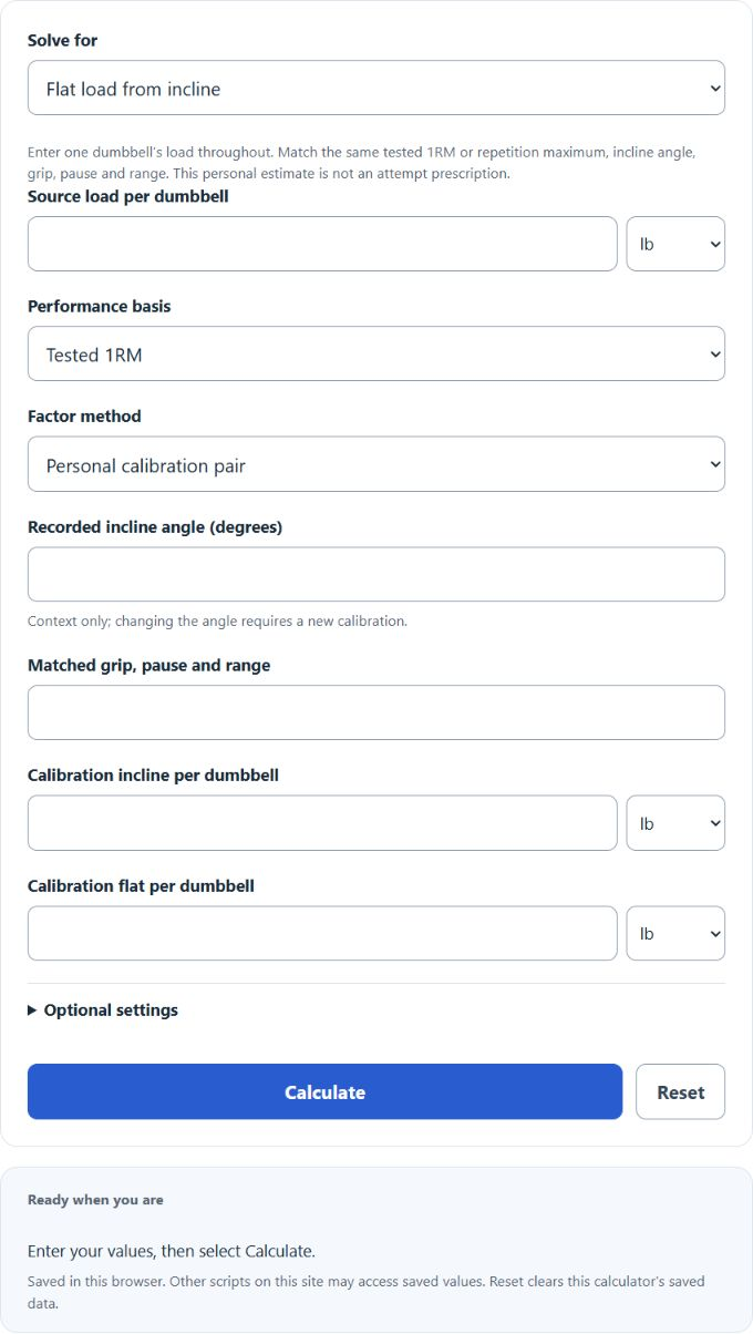 Incline Dumbbell To Flat Dumbbell Bench Calculator screenshot