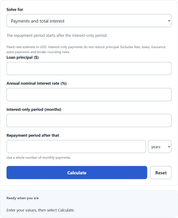 Interest-Only Loan Calculator screenshot