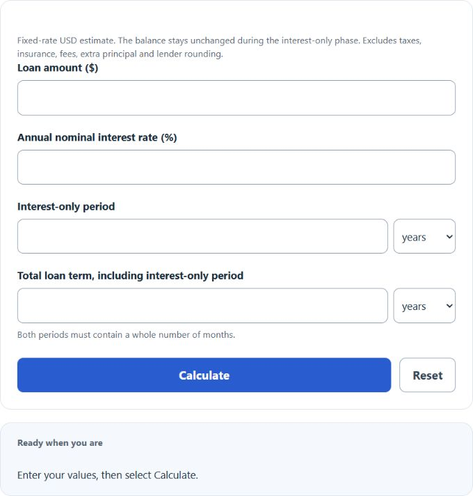 Interest Only Mortgage Calculator screenshot