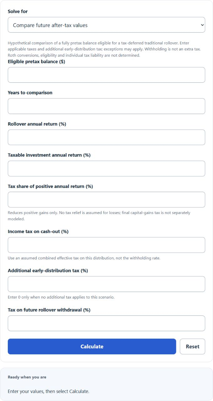 IRA Rollover vs Cash-Out Calculator screenshot