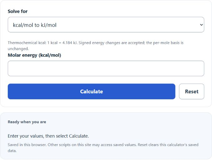 kcal/mol to kJ Converter screenshot
