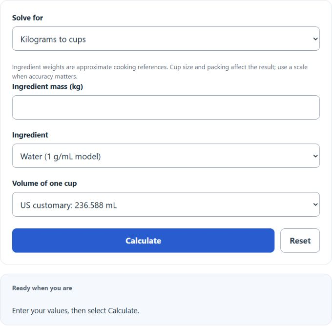 kg to cups Converter screenshot