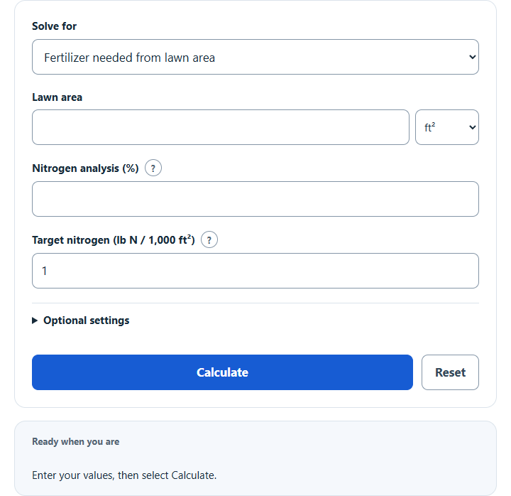 Lawn Fertilizer Rate Calculator screenshot