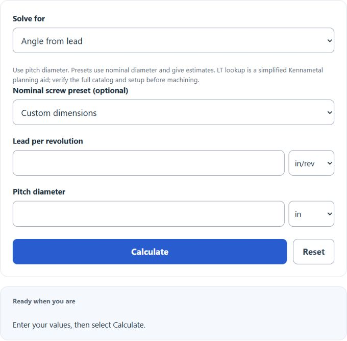 Lead Angle Calculator screenshot