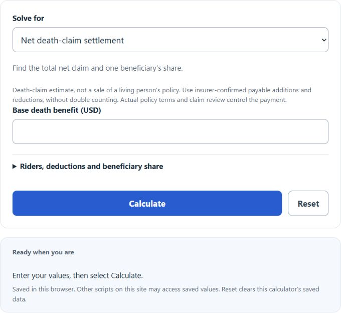 Life Insurance Settlement Calculator screenshot