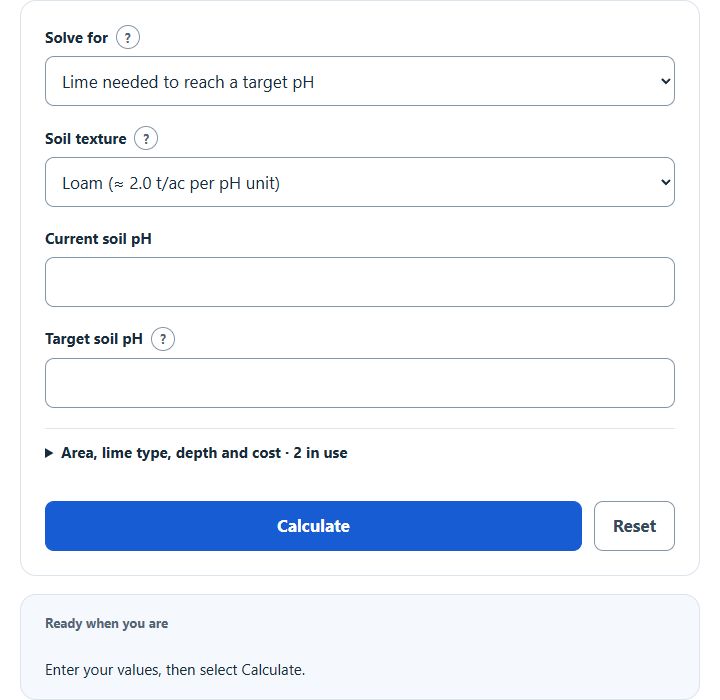 Lime Requirement Calculator screenshot