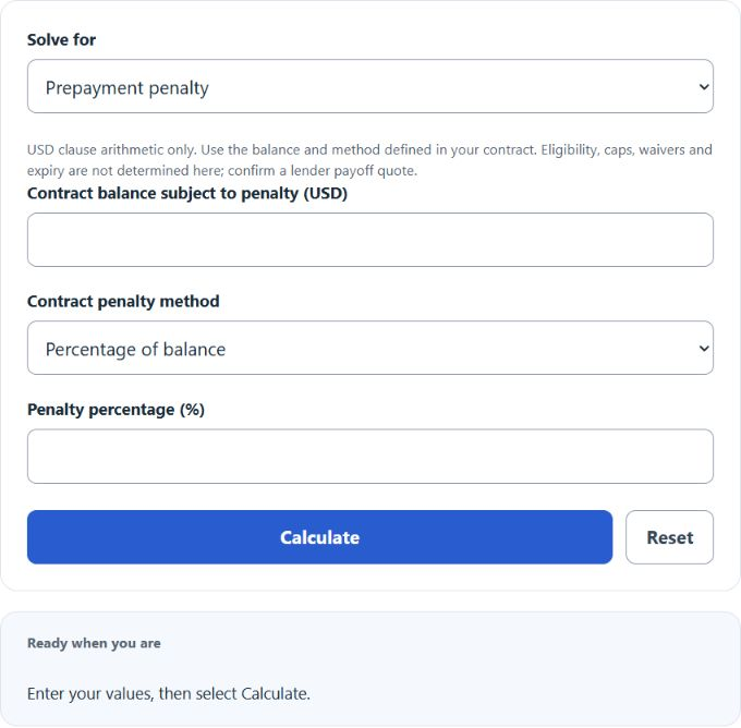 Loan Prepayment Penalty Calculator screenshot