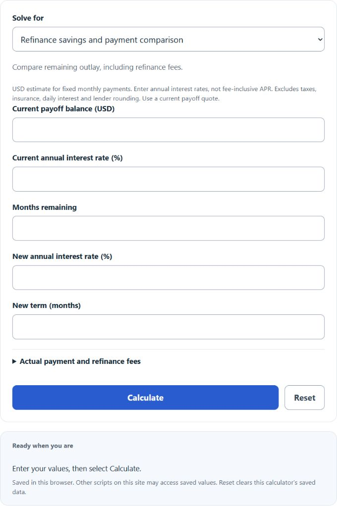 Loan Refinance Calculator screenshot