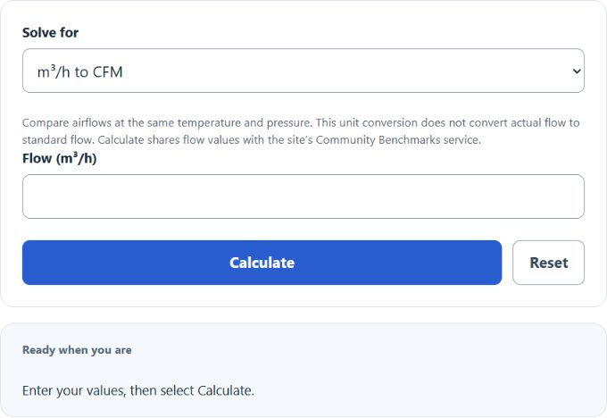 m3/h to cfm Calculator screenshot