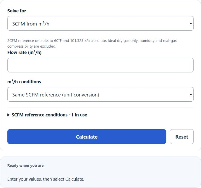 m3/h to scfm Converter screenshot