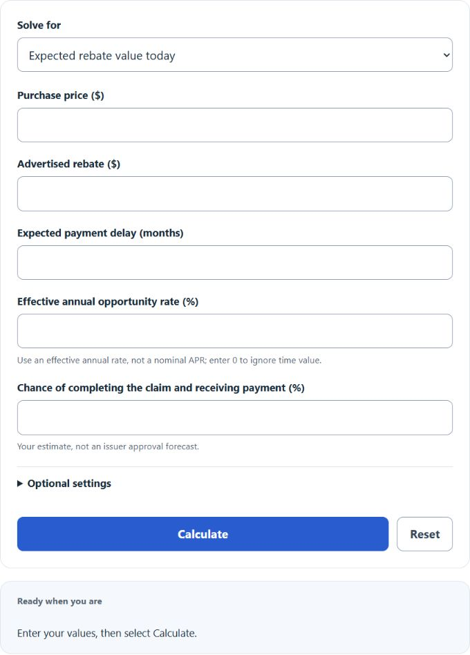 Mail-In Rebate Value Calculator screenshot