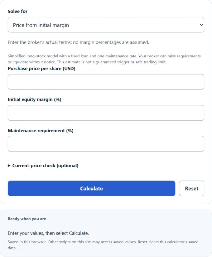 Margin Call Price Calculator screenshot