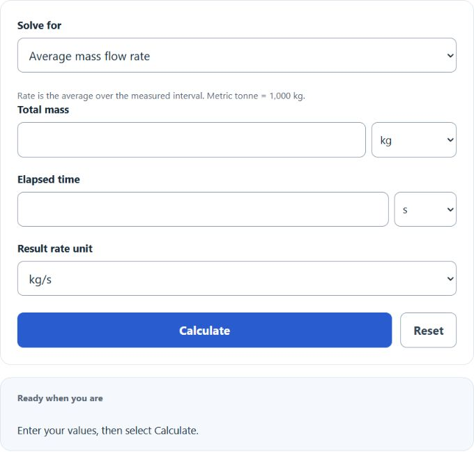 Mass Flow Rate Calculator screenshot