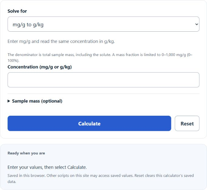 mg/g to g/kg Converter screenshot