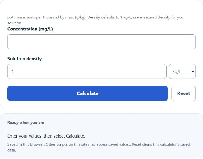 mg/l to ppt Converter screenshot