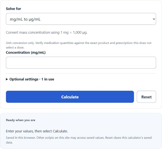 mg/ml to ug/ml Converter screenshot