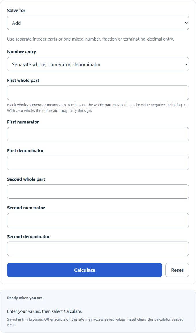Mixed Number Calculator screenshot
