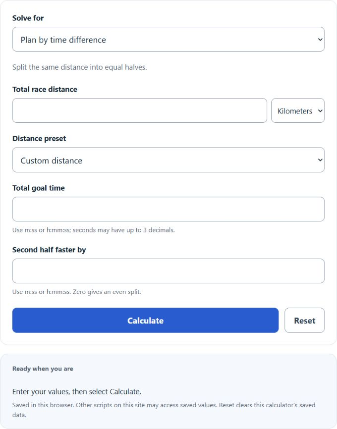 Negative Split Calculator screenshot