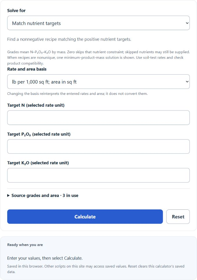 NPK Fertilizer Blend Calculator screenshot