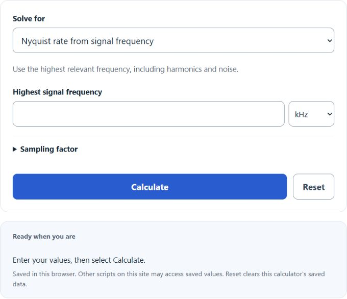 Nyquist Sampling Rate Calculator screenshot