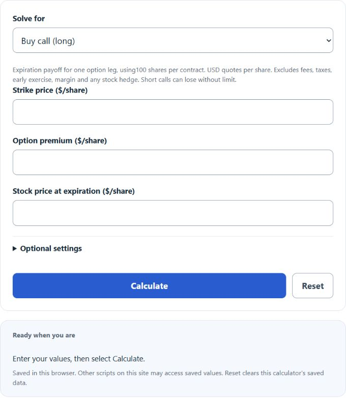 Options Profit Calculator screenshot
