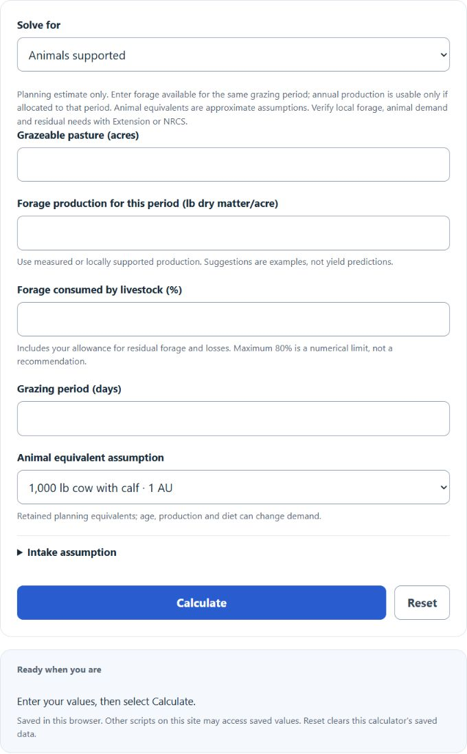 Pasture Stocking Rate Calculator screenshot