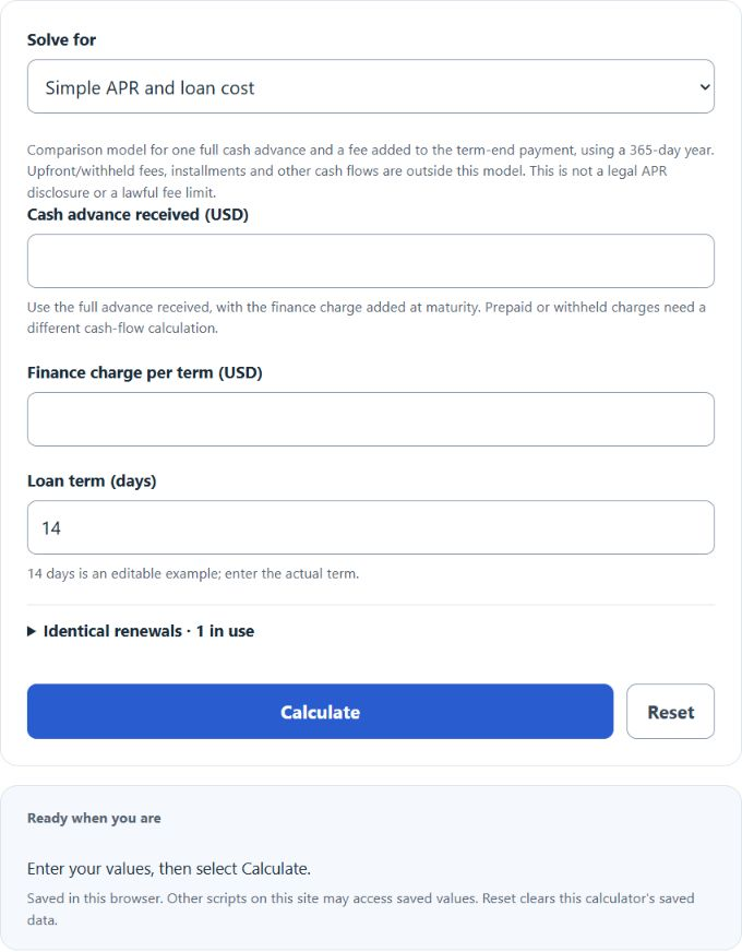 Payday Loan APR Calculator screenshot
