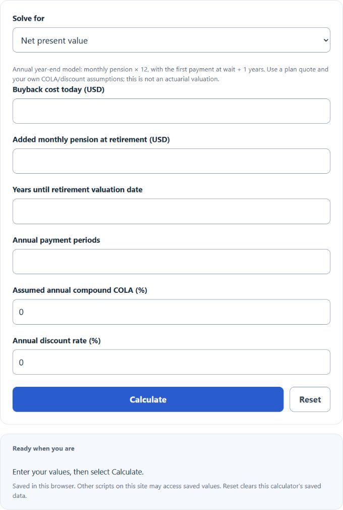 Pension Buyback Calculator screenshot