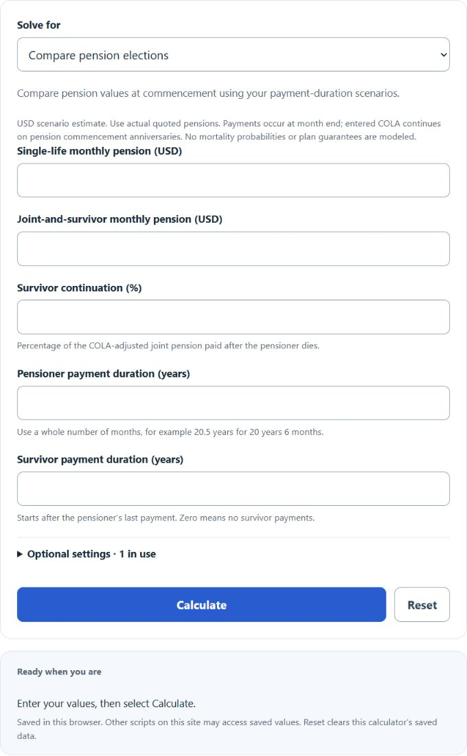 Pension Survivor Benefit Calculator screenshot