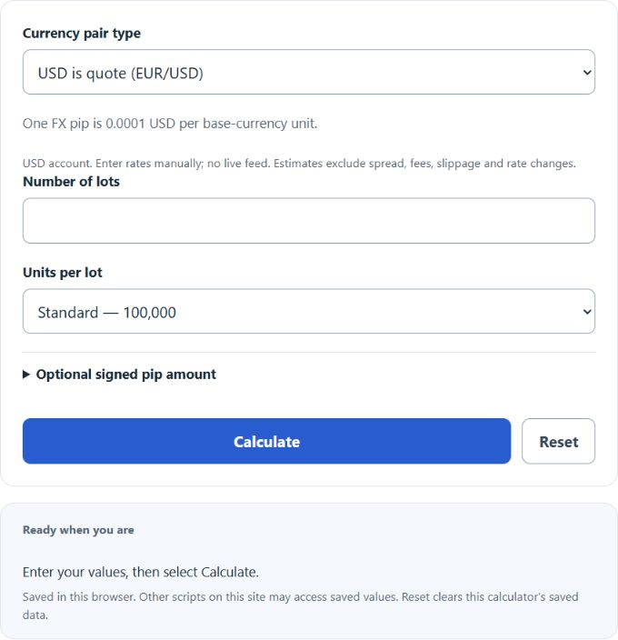 Pip Value Calculator screenshot