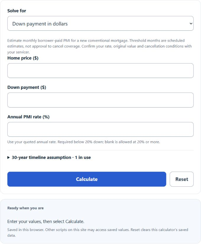 PMI Calculator screenshot