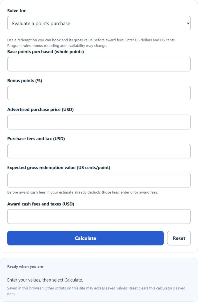 Points Purchase Calculator screenshot