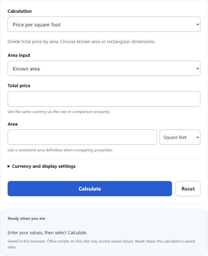 Price Per Square Foot Calculator screenshot
