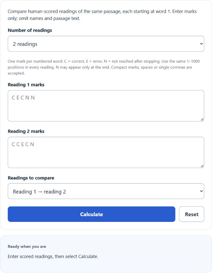 Repeated-Reading Error Comparison Calculator screenshot