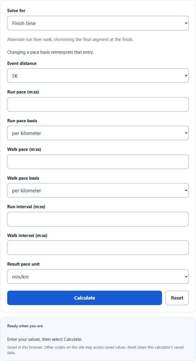 Run Walk Interval Calculator screenshot